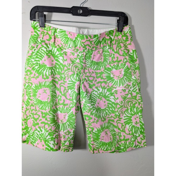 Lilly Pulitzer Chipper Short Size 0 Sunnyside Lion Green Vacation Preppy Chino - Picture 2 of 5